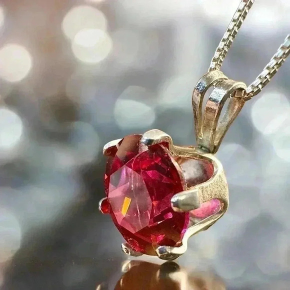 Vintage Estate Ruby Solitaire Sterling Silver Necklace Pendant - Picture 6 of 7